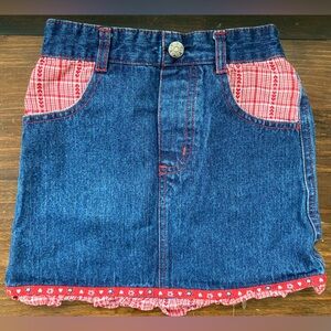 Wonderkids Red Plaid Hearts Denim Skirt Valentine Girls 4T
